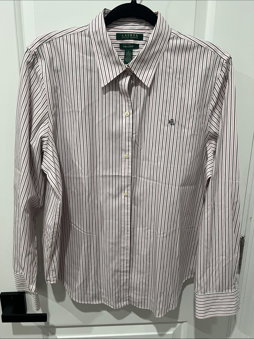 Ralph Lauren Women's Pink and Black Striped Button-Down Shirt Size XL